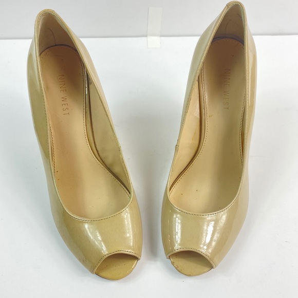 NINE WEST Nude Patent Leather Peeptoe Wedges - Picture 3 of 7